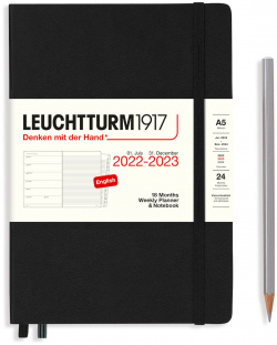 Еженедельник блокнот Leuchtturm Medium (A5) на 2023г (18мес) с буклетом твердая обложка Черный  4004117614606