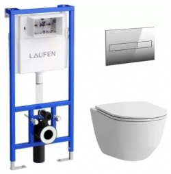 Комплект Laufen унитаз безободковый  с микролифтом + система инсталляции кнопкой смыва 8 6996 6 000 R