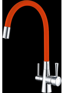 Смеситель для кухни Lemark Comfort с подключением к фильтру и гибким изливом хром  оранжевый LM3075C Orange