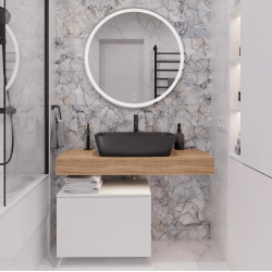 Мебель для ванной STWORKI Ольборг 100 столешница дуб французский  без отверстий с тумбой 50 раковиной Vitra Shift черная 542563