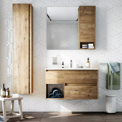 Мебель для ванной STWORKI Карлстад 90 дуб рустикальный  в стиле лофт под дерево подвесная (гарнитур комплект) 421759