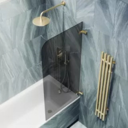 Шторка на ванну поворотная MaybahGlass 140х40 профиль золотой  стекло графит MGV 650 3