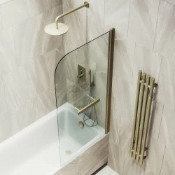 Шторка на ванну поворотная с полотенцедержателем MaybahGlass 140х50 профиль бронзовый  стекло прозрачное MGV 770 2