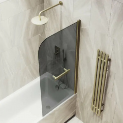 Шторка на ванну поворотная с полотенцедержателем MaybahGlass 140х50 профиль бронзовый  стекло графит MGV 773 2