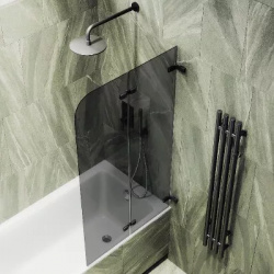 Шторка на ванну складная MaybahGlass 140х51 профиль черный  стекло графит MGV 576 6