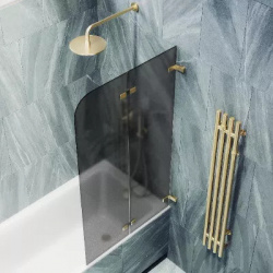 Шторка на ванну складная MaybahGlass 140х51 профиль золотой  стекло графит матовый MGV 577 3