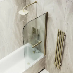 Шторка на ванну поворотная с полотенцедержателем MaybahGlass 140х60 профиль бронзовый  стекло прозрачное MGV 781 2