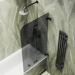 Шторка на ванну складная MaybahGlass 140х51 профиль черный  стекло графит матовый MGV 577 6