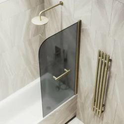 Шторка на ванну поворотная с полотенцедержателем MaybahGlass 140х70 профиль бронзовый  стекло графит матовый MGV 786 2