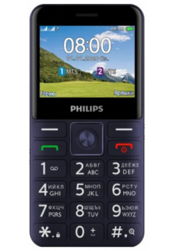 Телефон Philips Xenium E207 Синий 2G; Дисплей 65 5 тыс цв  2 31; Камера 0