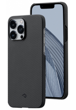 Чехол крышка Pitaka для iPhone 14 Pro Max (KI1401PMA)  кевлар черно серый (узкое плетение)
