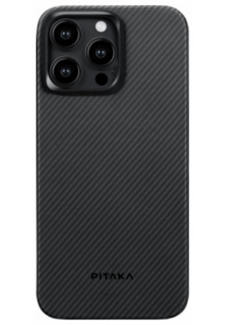 Чехол крышка Pitaka для iPhone 15 Pro (KI1501PA)  кевлар черно серый