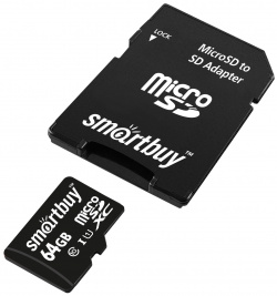 Карта памяти Smartbuy MicroSDXC 64GB Class10 UHS 1 + адаптер 