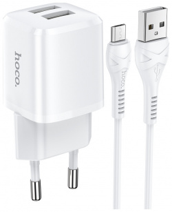 Сетевое зарядное устройство Hoco N8 белый +Кабель USB Micro (6931474742025) 