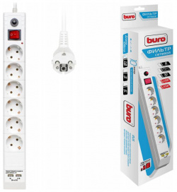 Сетевой фильтр Buro BU SP1 8_USB_2A W 1 8м  6 розеток белый Длина кабеля: