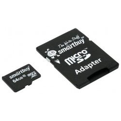 Карта памяти 64Gb  SmartBuy MicroSD Class 10 SB64GBSDCL10 01LE с адаптером SD