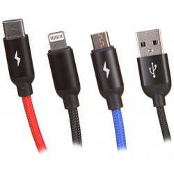 Аксессуар Baseus Three Primary Colors 3 in 1 Cable USB  Lightning / MicroUSB Type C 5A 30cm Black CAMLT ASY01