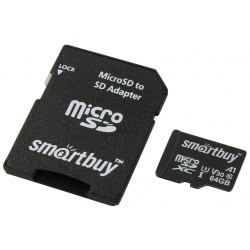 Карта памяти 64Gb  SmartBuy MicroSDHC U3 SB64GBSDU1A AD