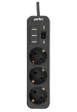 Сетевой фильтр Perfeo Power Stream 3 Sockets 3xUSB 2m Black PF_C3907 