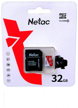 Карта памяти 32Gb  Netac MicroSD P500 Eco Class 10 NT02P500ECO 032G R + с переходником под SD