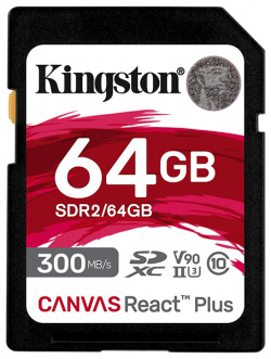 Карта памяти 64Gb  Kingston SDXC UHS II 300R/260W U3 V90 Canvas React Plus SDR2/64GB