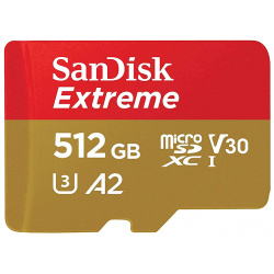 Карта памяти 512Gb  SanDisk Extreme Micro Secure Digital XC Class 10 UHS I A2 C10 V30 U3 SDSQXAV 512G GN6MN