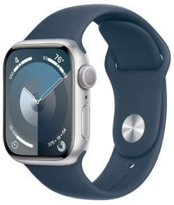 Умные часы APPLE Watch Series 9 GPS 41mm Silver Aluminium Case with Storm Blue Sport Band  S/M MR903