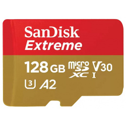 Карта памяти 128Gb  SanDisk Extreme Micro Secure Digital XC Class 10 UHS I A2 C10 V30 U3 SDSQXAA 128G GN6MN