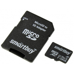 Карта памяти 128Gb  SmartBuy MicroSD Class 10 Advanced U3 V30 A1 SB128GBSDU1A AD с адаптером SD Сlass