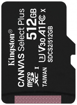 Карта памяти 512Gb  Kingston Canvas Select Plus MicroSDXC UHS I Class U3 V30 A1 SDCS2/512GBSP