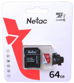 Карта памяти 64Gb  Netac MicroSD P500 Eco UHS I Class 10 NT02P500ECO 064G R + с переходником под SD