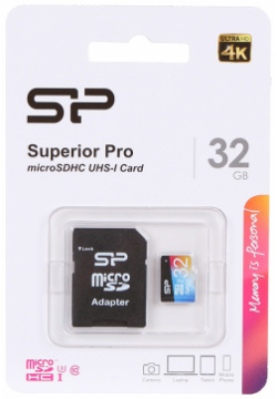 Карта памяти 32Gb  Silicon Power Superior Pro MicroSDHC Class 10 UHS I U3 SP032GBSTHDU3V20SP с адаптером SD