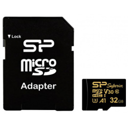Карта памяти 32Gb  Silicon Power Superior Golden A1 MicroSDHC Class 10 UHS I U3 SP032GBSTHDV3V1GSP с адаптером SD