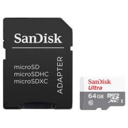Карта памяти 64Gb  SanDisk Micro Secure Digital XC UHS I SDSQUNR 064G GN3MA с переходником под SD