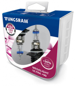 Лампа Tungsram HB4 12V 51W P22d Megalight Ultra +90 (2 штуки) 9006SXU PB2 