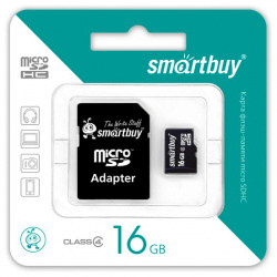 Карта памяти 16Gb  SmartBuy Micro Secure Digital HC Class 10 SB16GBSDCL10 01 с переходником под SD