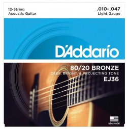 Струны для акустической гитары DAddario  EJ36 12 струнной