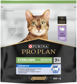 Pro Plan Sterilised Senior 7+ для кастрированных котов и стерилизованных кошек старше 7 лет (Индейка  400 гр ) Purina