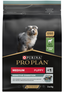 Pro Plan Medium Puppy Sensitive Digestion для щенков средних пород с чувствительным пищеварением (Ягненок  3 кг ) Purina