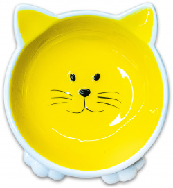 Mr Kranch миска керамическая мордочка кошки наклонная (100 мл  Желтая)