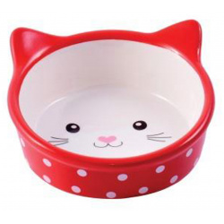 Mr Kranch миска керамическая мордочка кошки в горошек (250 мл  Красная)