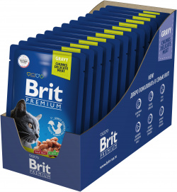 Brit Premium пауч для кошек (кусочки в соусе) (Говядина и ягненок  85 г упаковка 14 шт)