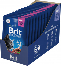 Brit Premium пауч для кошек (кусочки в соусе) (Курица и индейка  85 г упаковка 14 шт)