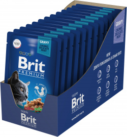 Brit Premium пауч для кошек (кусочки в соусе) (Курица и перепелка  85 г упаковка 14 шт)
