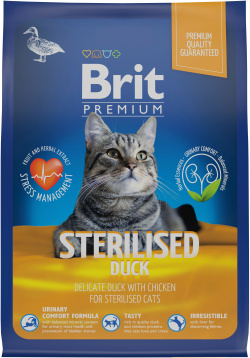 Brit Premium Cat Sterilised для стерилизованных кошек и кастрированных котов (Утка  400 г )