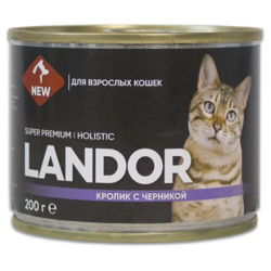 Landor полнорационный консервированный влажный корм для взрослых кошек (Кролик и черника  200 г )