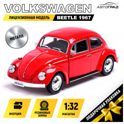 Машина металлическая volkswagen beetle 1967  1:32 открываются двери инерция цвет красный Автоград 448366