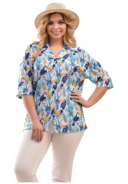 Блузка ODETTA 471810 Блуза рубашка с тропическим принтом прямого силуэта