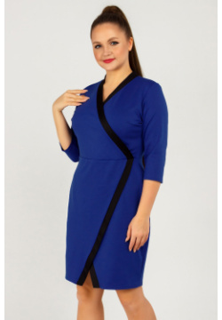 Платье Liza Fashion 782157 Синее трикотажное на запахе с черной отделкой