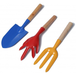 Набор садового инструмента  3 предмета: совок рыхлитель вилка длина 28 см деревянные ручки greengo 540445
